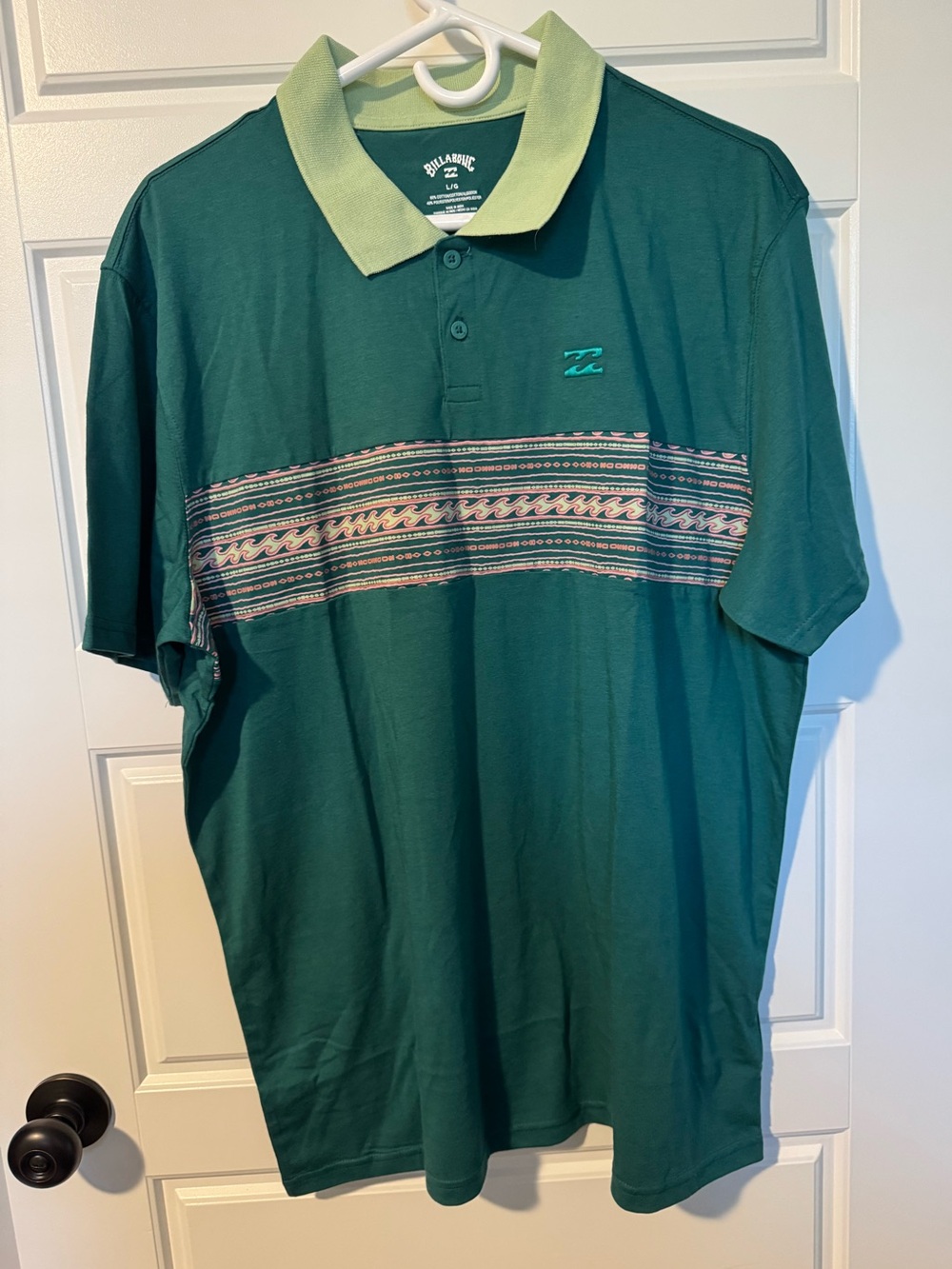 NWT Billabong Steven Short Sleeve Wave Print Polo, Teal, Size Large